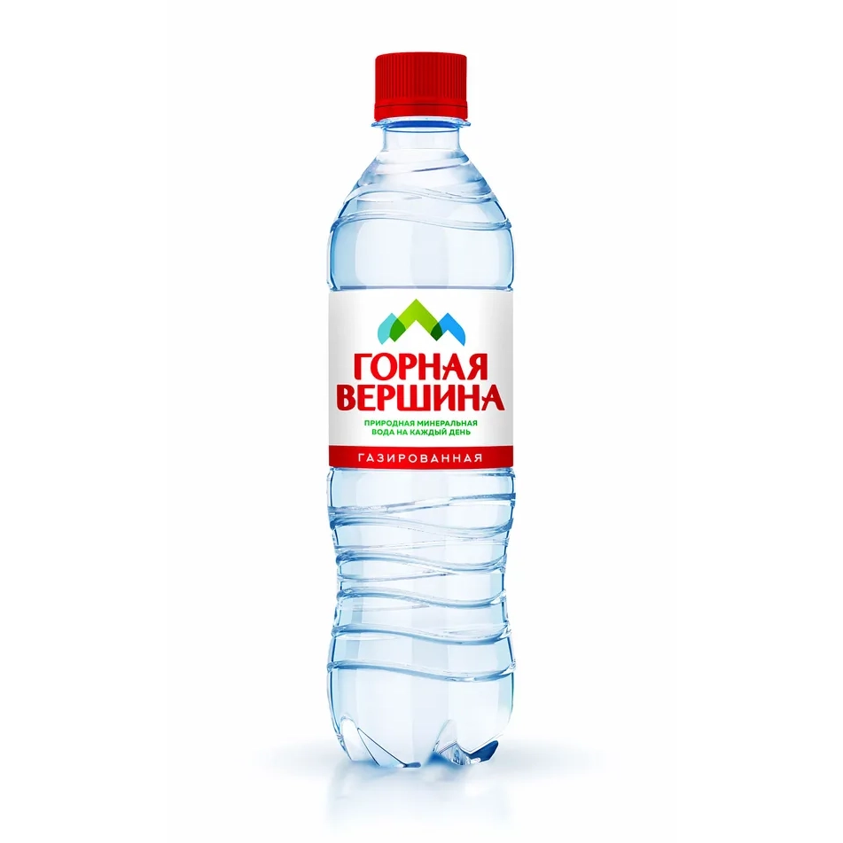 Вода "Горная вершина" 0.5 литра, газ., ПЭТ, 12 шт. в уп.