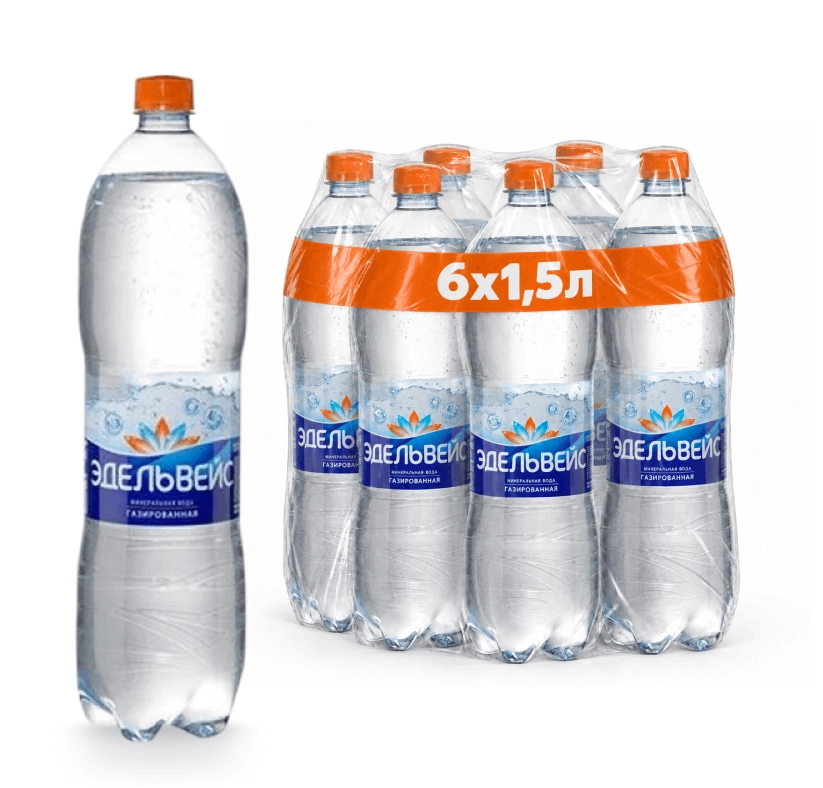 Вода Эдельвейс 1,5 литра, газ, пэт, 6 шт. от магазина Vitarel